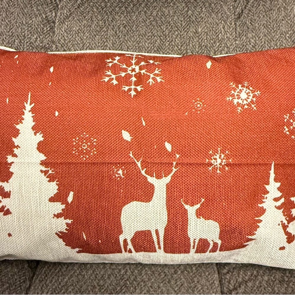 2/Festive Red and White Happy Winter Snowflake “Let It Snow” Pillows